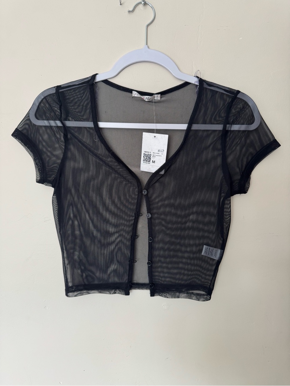 NWT Forever 21 Sheer Black Button-Front Crop Top - Women